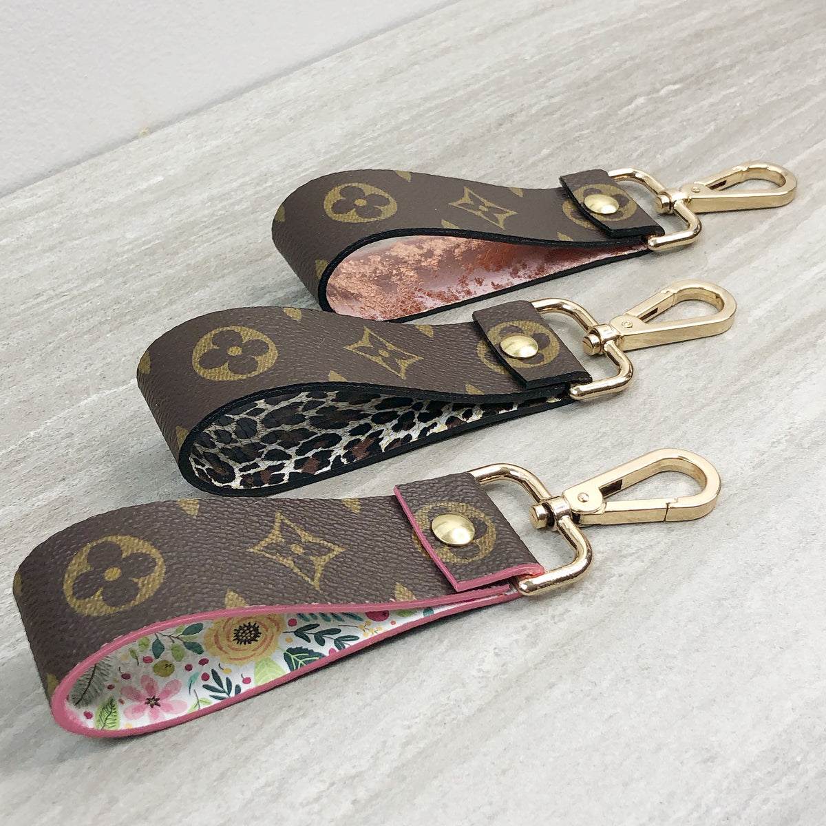 Repurposed Upcycled Keychain Wristlet Keyring Key Fob Brown - $20
