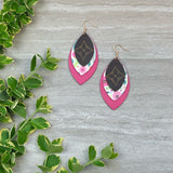 Fuchsia Floral Leather Designer Canvas Earrings